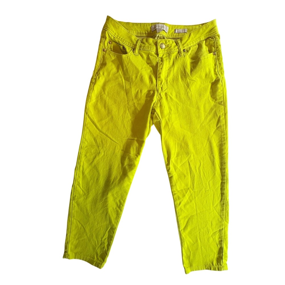 Nicki Minaj Slim Fit Pants Womens 11/12 Neon Yellow Stretch Studded Denim